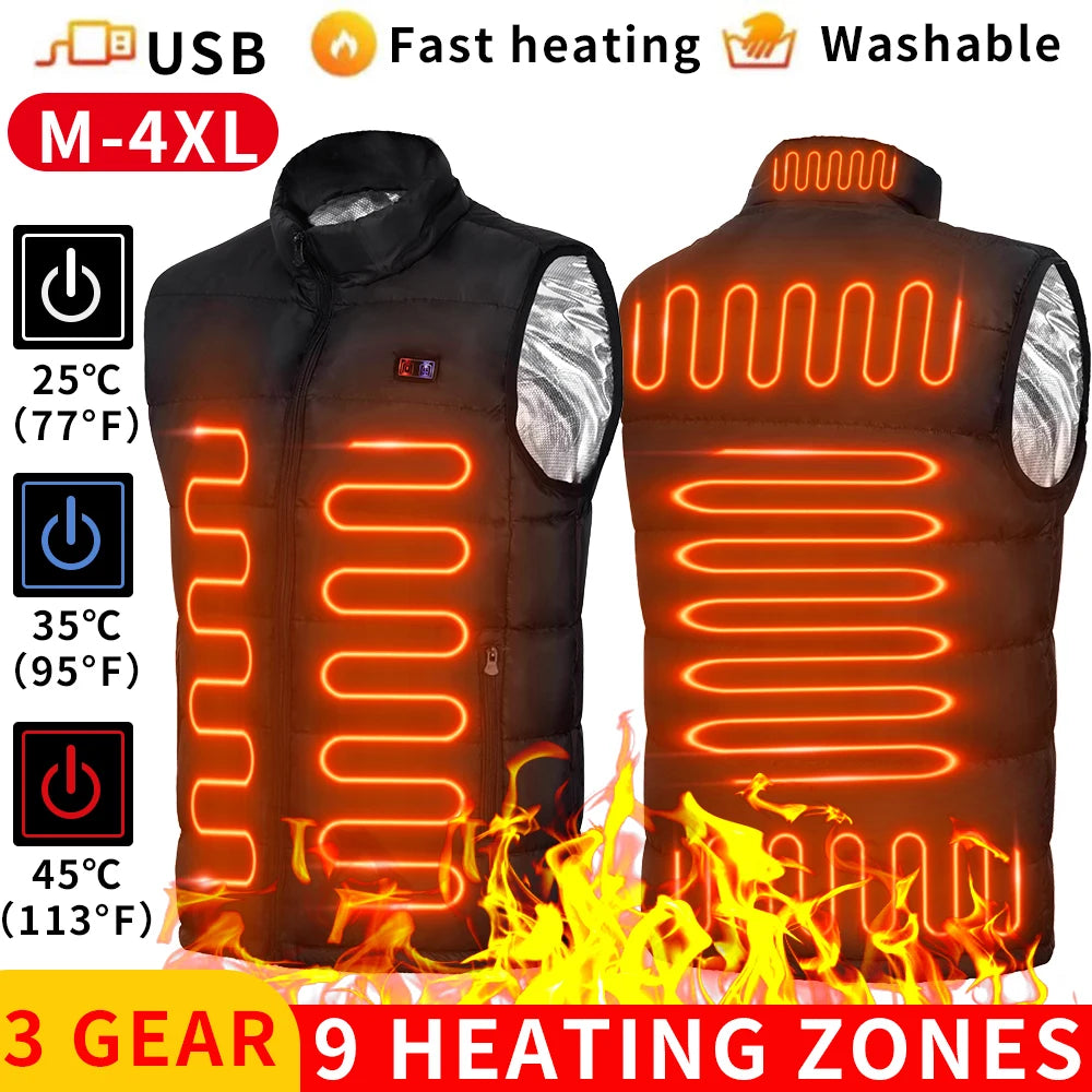 9 Heated Vest Zones Electric Heated Jackets Men Women Sportswear Heated Coat Graphene Heat USB.