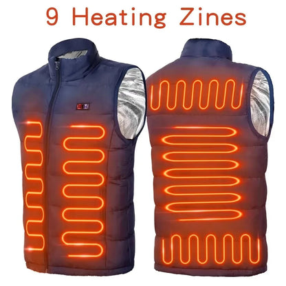 9 Heated Vest Zones Electric Heated Jackets Men Women Sportswear Heated Coat Graphene Heat USB.