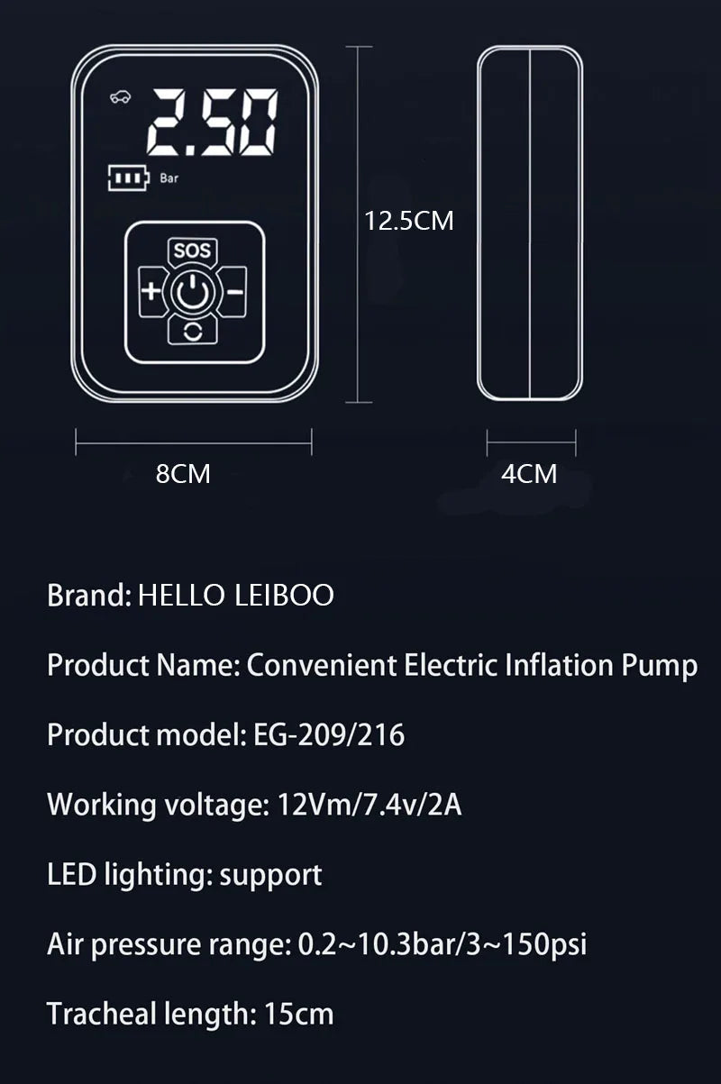 LEIBOO Wireless Car Air Compressor Air Pump Electric Tire Inflator Pump for Motorcycle Bicycle with Digital Display