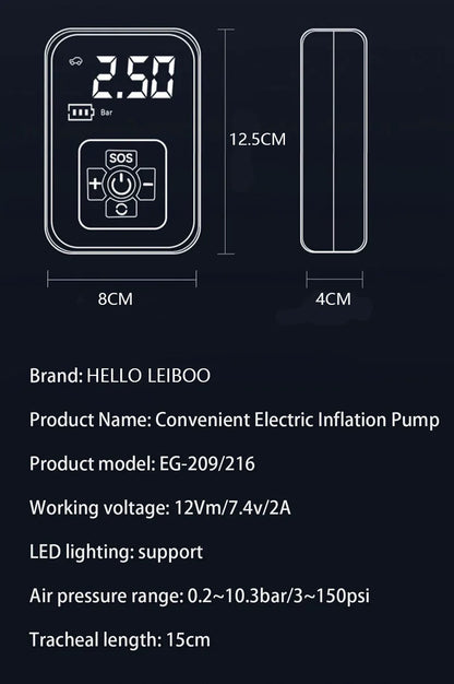 LEIBOO Wireless Car Air Compressor Air Pump Electric Tire Inflator Pump for Motorcycle Bicycle with Digital Display