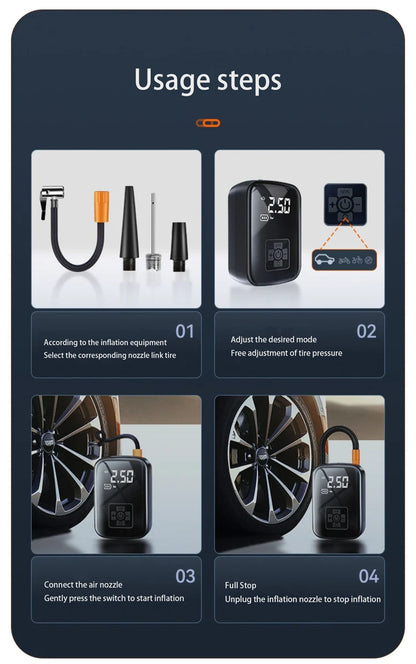 LEIBOO Wireless Car Air Compressor Air Pump Electric Tire Inflator Pump for Motorcycle Bicycle with Digital Display