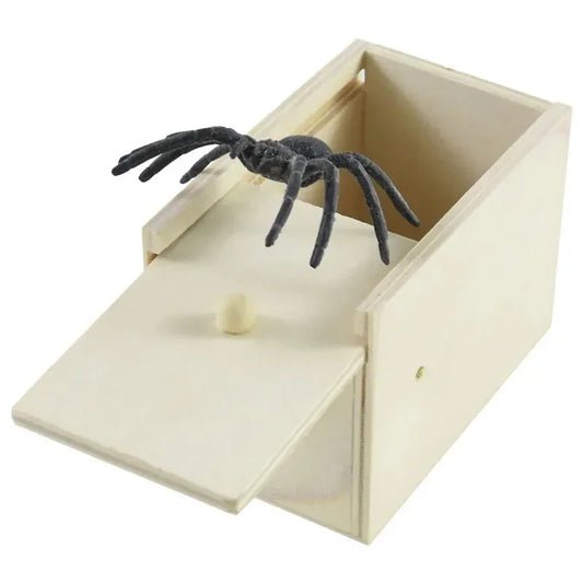 Simulation Spider With Wooden Box Kids Favors Tricky Prank Joke Toy.