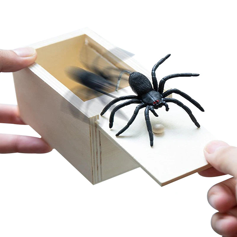 Simulation Spider With Wooden Box Kids Favors Tricky Prank Joke Toy.