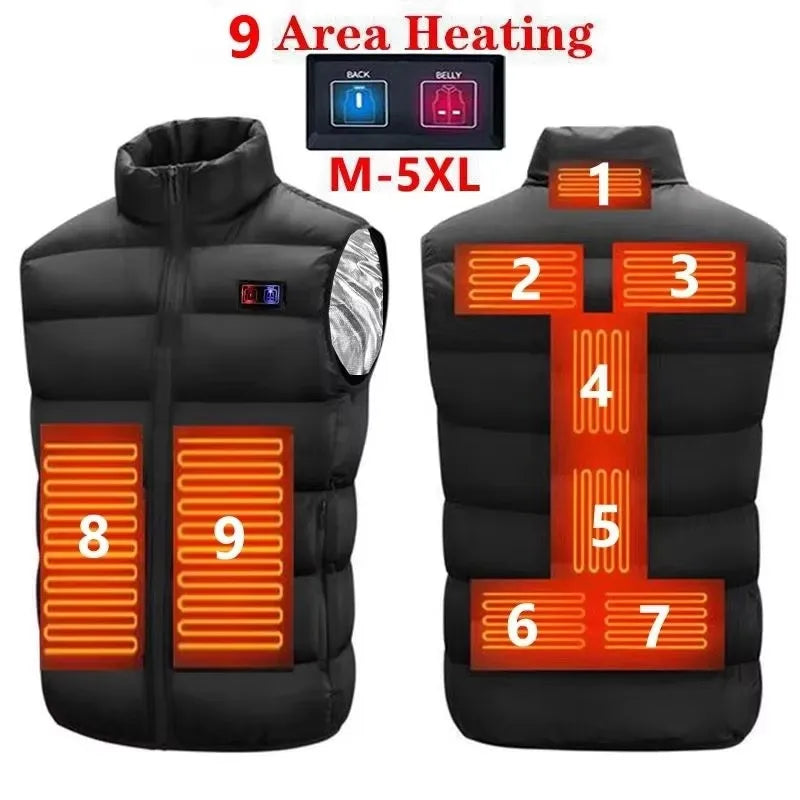 9 Heated Vest Zones Electric Heated Jackets Men Women Sportswear Heated Coat Graphene Heat USB.