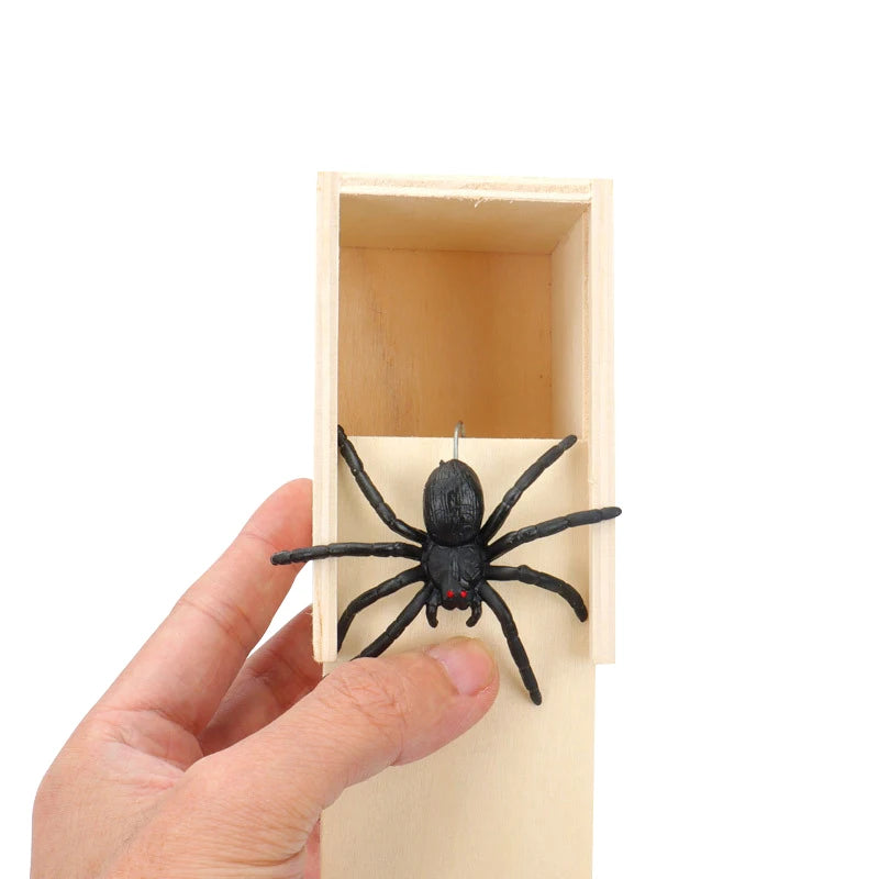 Simulation Spider With Wooden Box Kids Favors Tricky Prank Joke Toy.