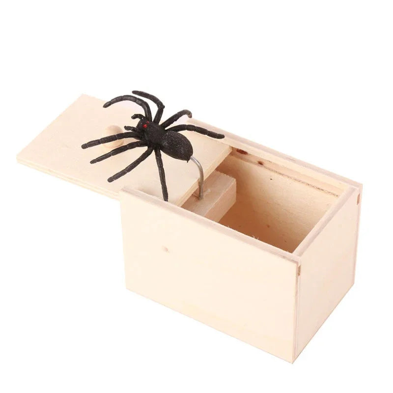 Simulation Spider With Wooden Box Kids Favors Tricky Prank Joke Toy.